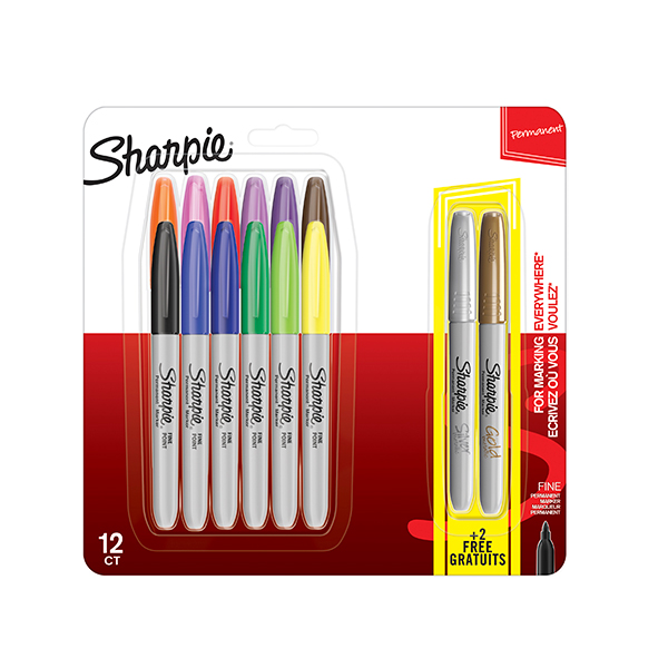 Sharpie Permanent Marker Assorted 12 Fine + 2 Metallic Free 2 Sharpie Permanent Marker Assorted 12 Fine + 2 Metallic Free
